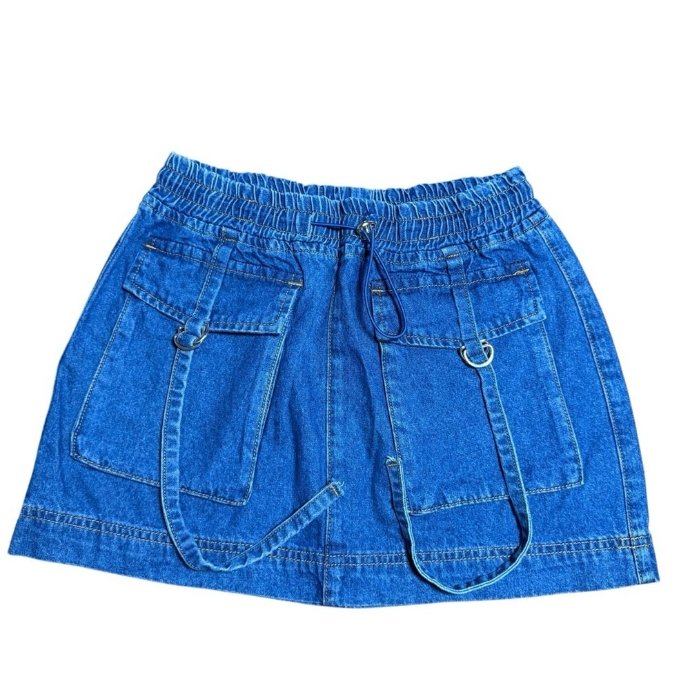 Angel Kiss Women’s Denim Mini Skirt | Utility Cargo Style | Size S